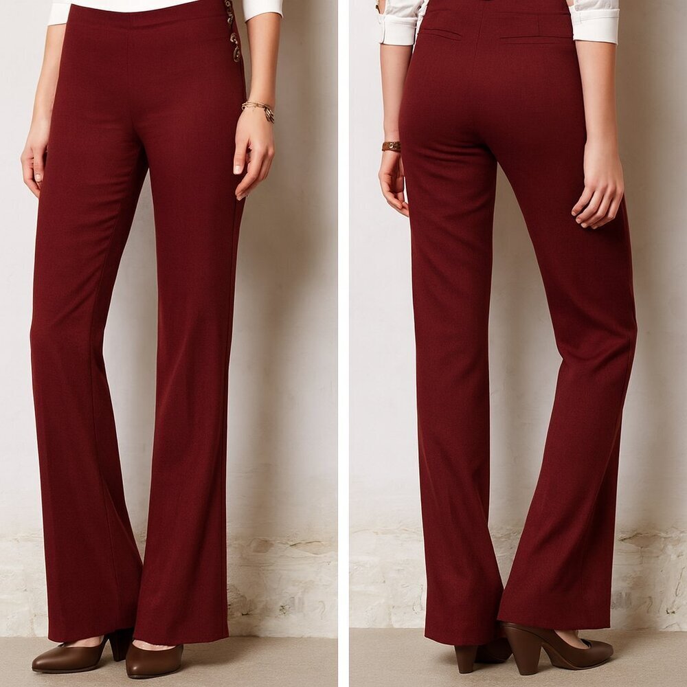 Anthropologie Elevenses The Brighton‎ Maroon Pants Size 2 Flare Leg Button